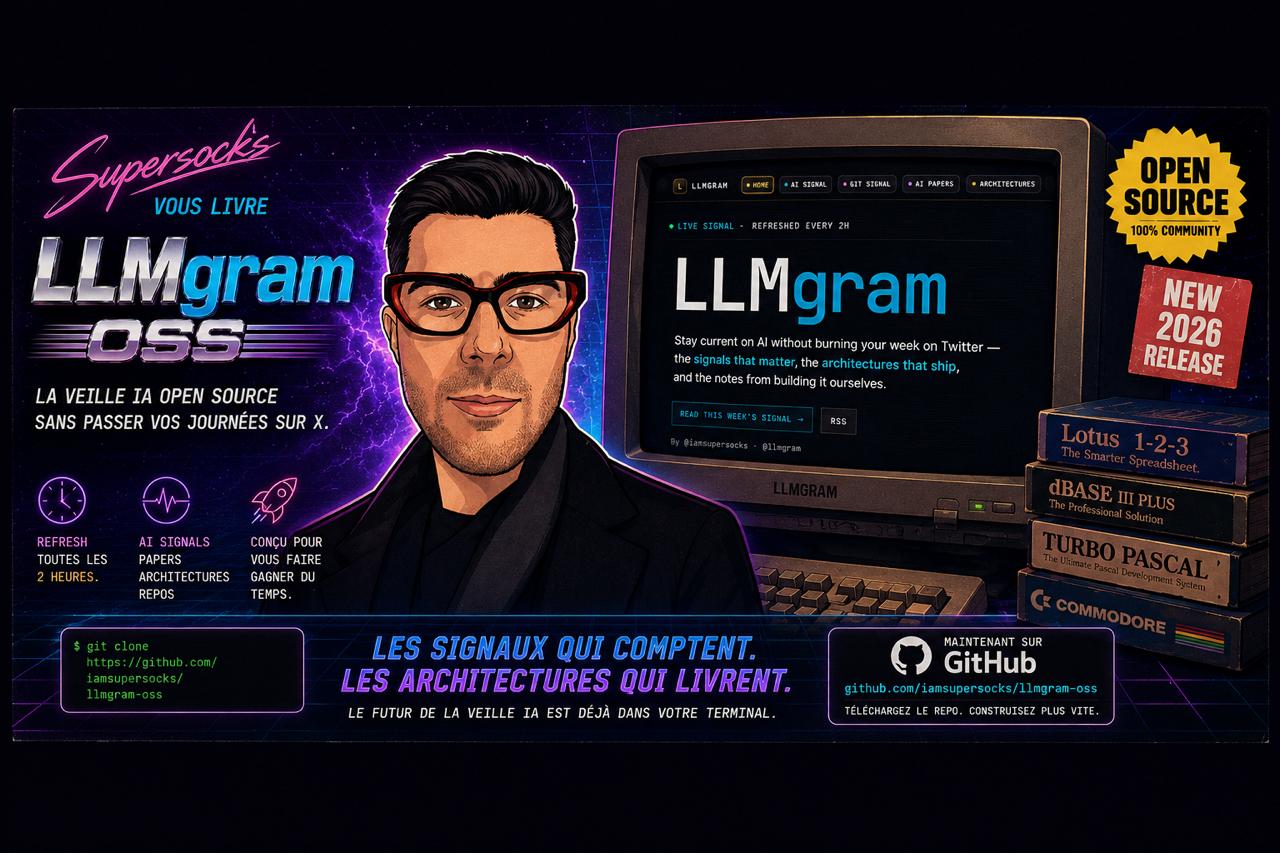 LLMgram open-source poster with retro computer screen